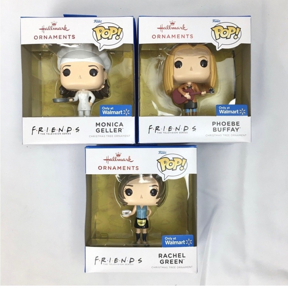 Hallmark Friends TV show POP ornaments.  Monica, Rachel, and Phoebe.